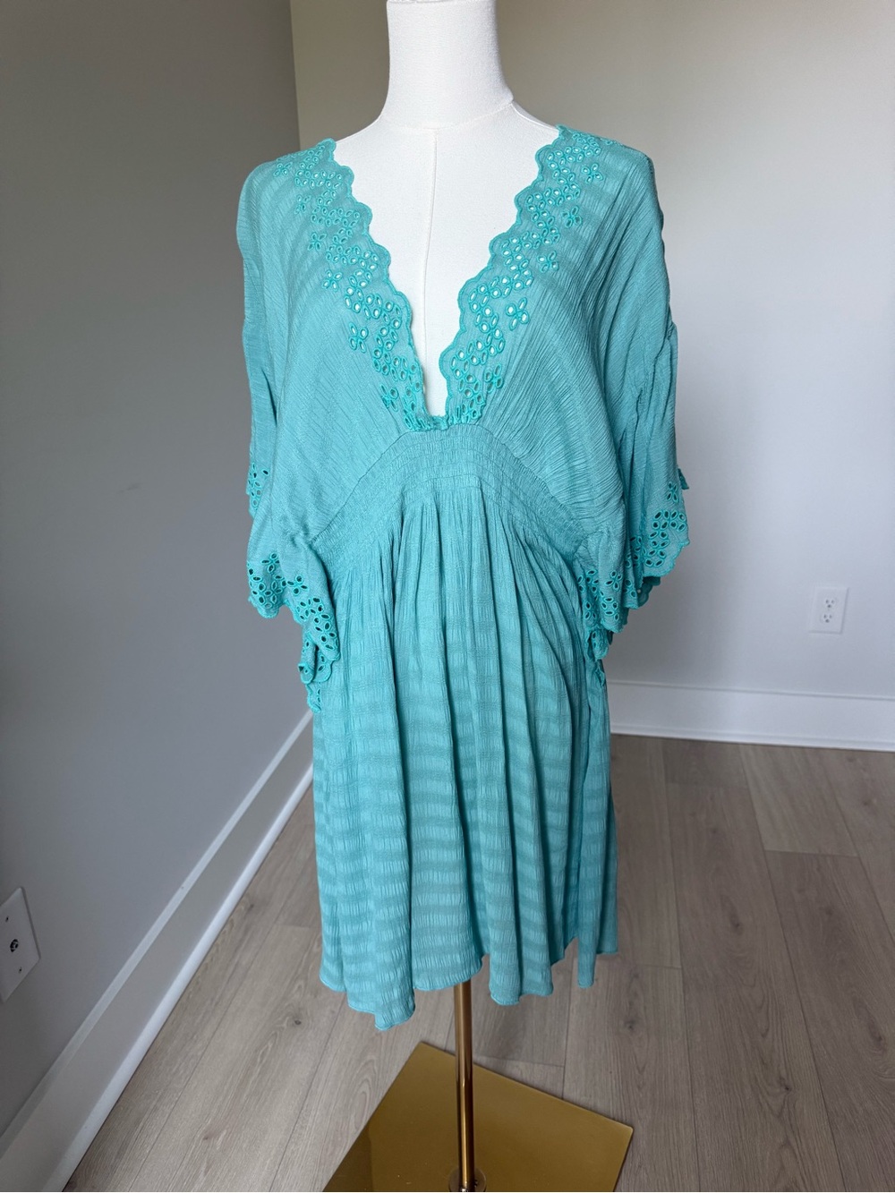 BECCA Teal Eyelet-Trim Swim Coverup Tunic